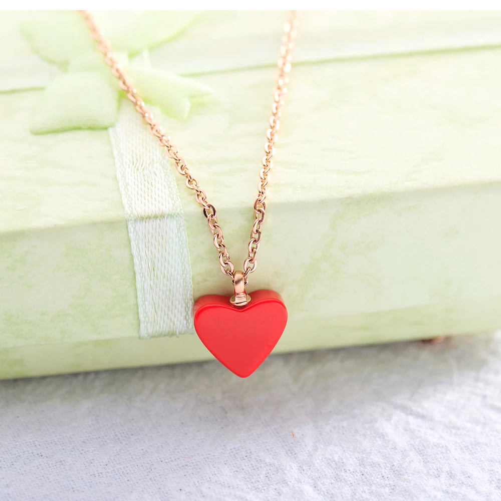 Fashion Women Jewellery Rose Gold Chain Small Red Heart Pendant Necklace