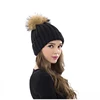 women winter knitted real raccoon fur pom pom hats china