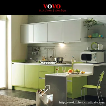 L Shaped Green Lacquer Kitchen Cabinets China Factory Direct