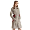 2018 autumn and winter new fashion women's stitching lattice single-breasted windbreaker lady waist slimming jacket