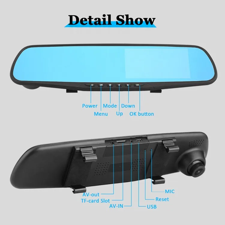 Full HD 1080P Dash Cam Auto 4.3 inch Rearview Mirror Digital Video Recorder Dual Lens Car Dvr Camera