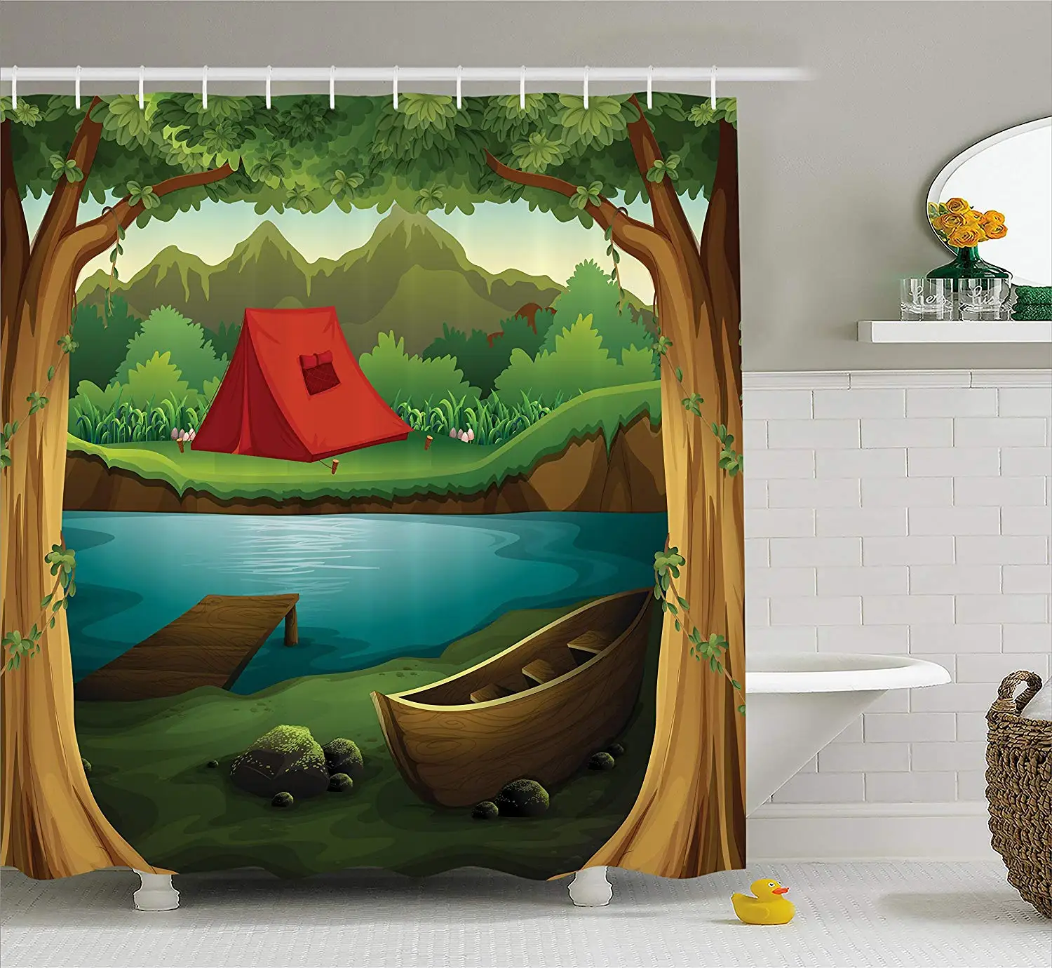 Buy Lunarable Camping Shower Curtain, Summer Outdoor Activity in the