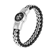 Top Selling Hide Magnetic Lock Woven Stainless Steel Chain Leather Bracelet Accessories Men Two Tones Cross Bracelets
