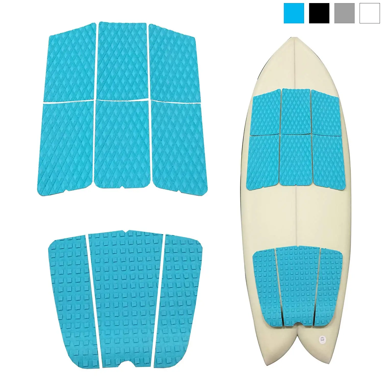 Baosity 9 Pieces EVA Surfboard Full Deck Traction Pad Grip with 2 Tail Pads Black/Orange/Blue
