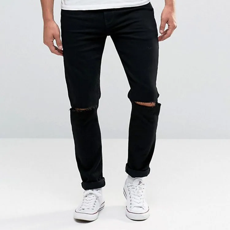 knee slit black jeans
