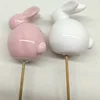 Craft decorative animal cute white ceramic easter rabbit with stick
