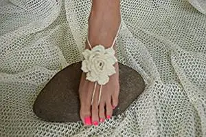 Ivory Crochet Sandals,Wedding Accessory,Sexy Beach Sandals, Crochet Barefoot Sandals, Destination Sandals , Crochet Anklet, Sexy Lace Sandals,Beach,Wedding Footwear, Bridesmaid Sandals (Iovry-04)