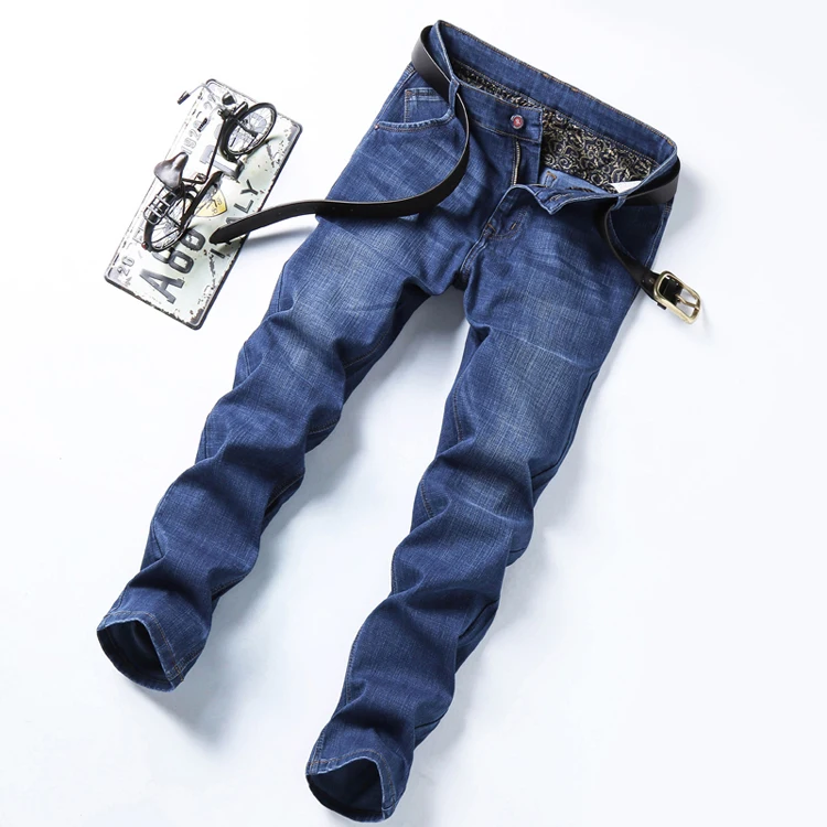 Euro Men's Jeans Stretch Blue Denim Business Slim Fit Jeans Size 30 32 ...