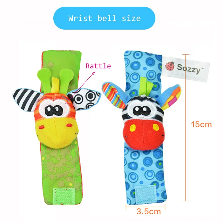 4pcs set Infant Baby Kids Hand Wrist Bell Foot Sock Rattles Soft Animal Toy edf 