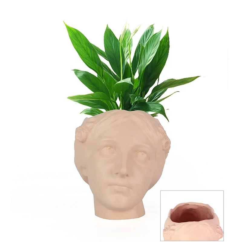 Resin greek head statue antique figure decor flower vase decorative resin head planter pots details