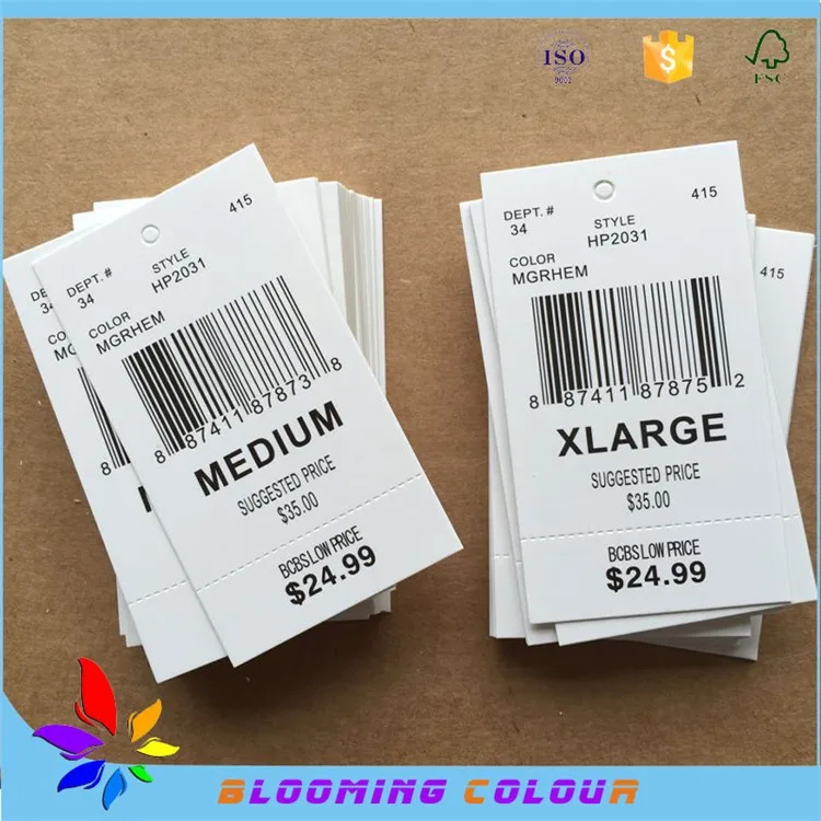 New China White Hang Tag Designs With Black Word And Price Tag For 