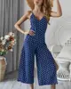 Ecowalson 2019 new wave point elegant fashion sexy casual jumpsuit wide leg with high split for women