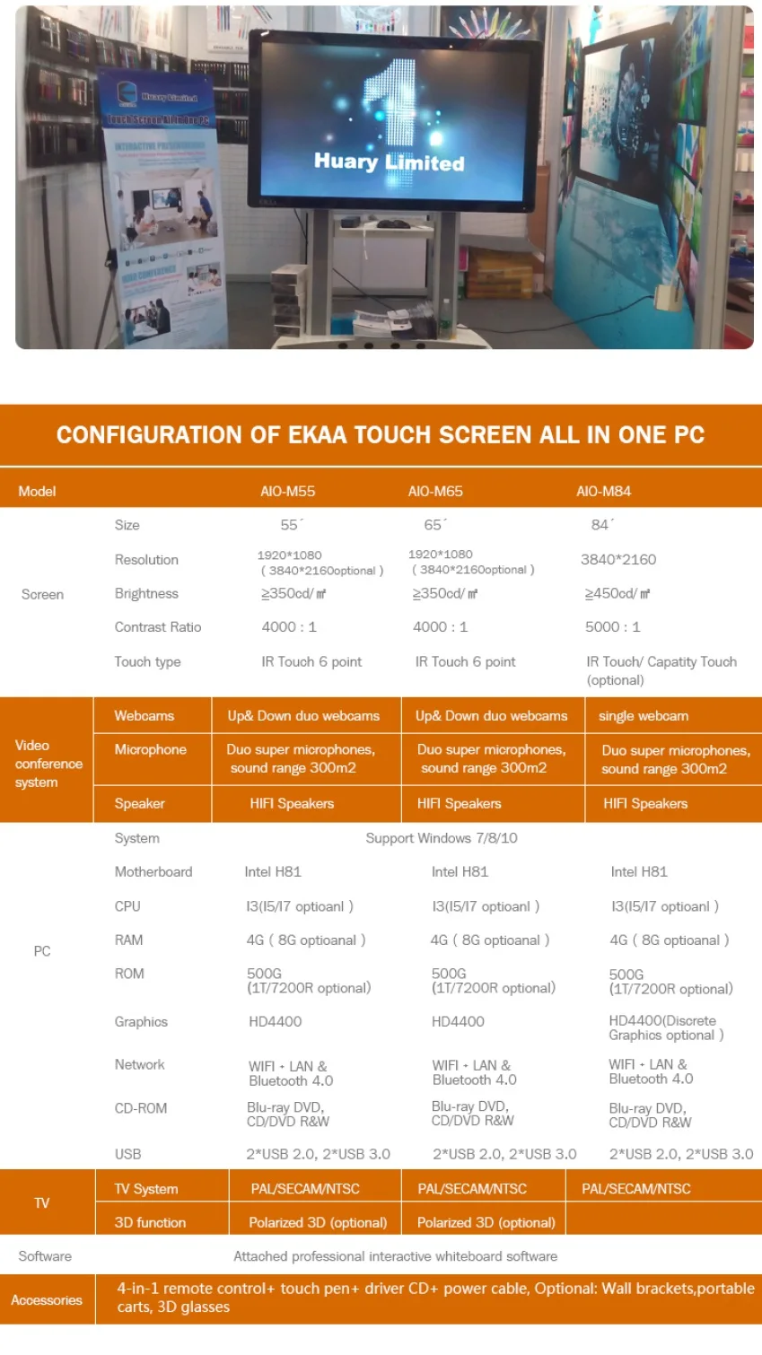 EKAA 65 inch Touch Screen All in One PC LCD Touchscreen Monitor with Built in Computer