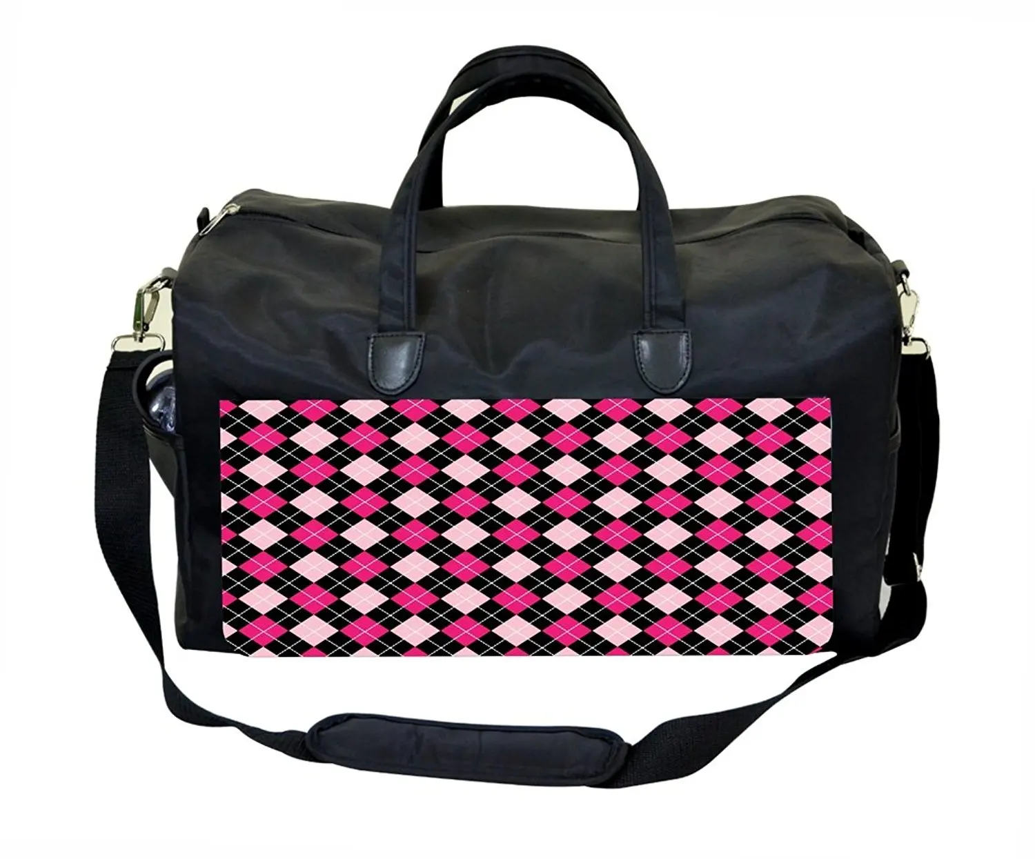 Black and Pink Argyle Pattern Gym Bag