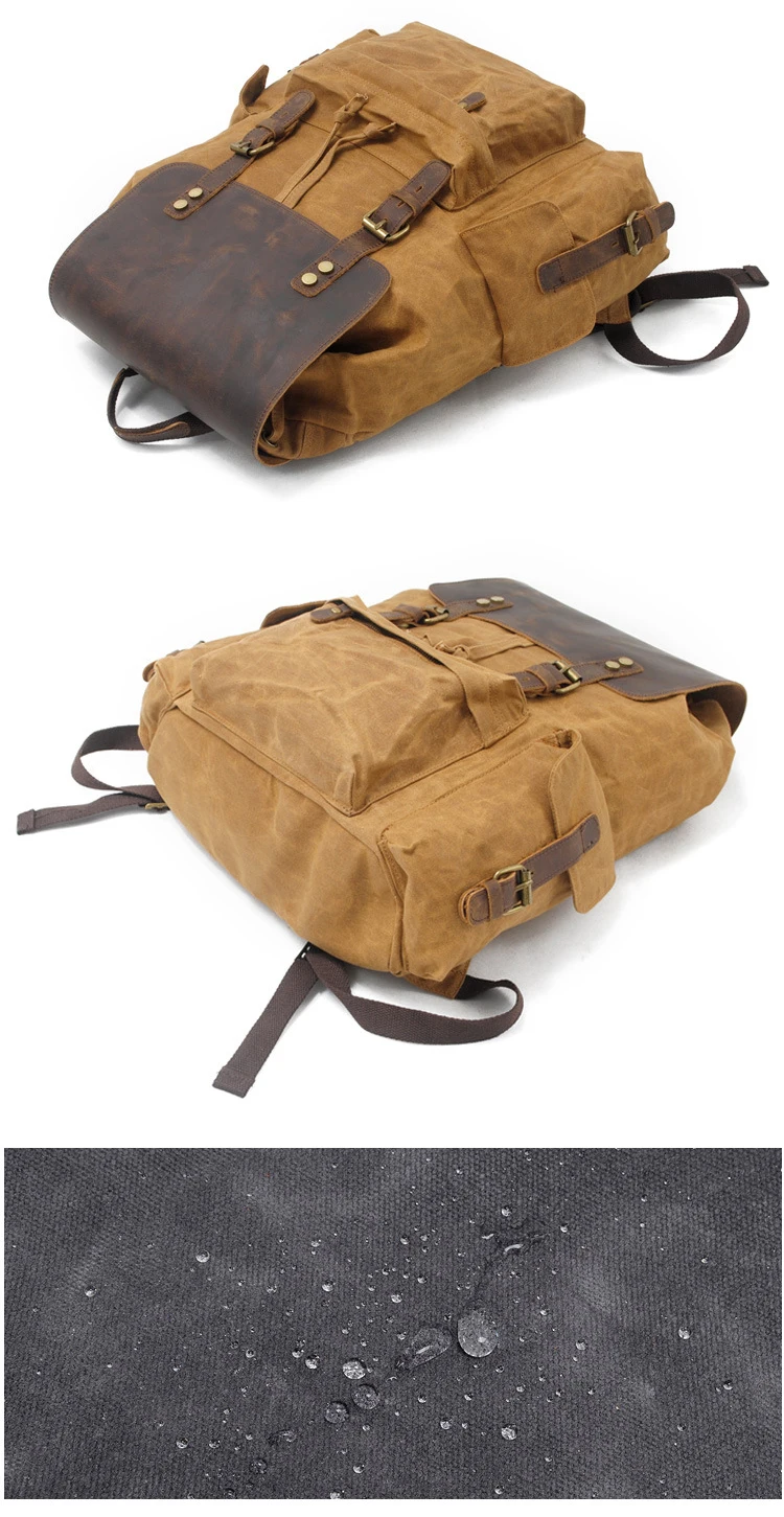 Wholesale vintage retro leather outdoor fancy waxed canvas laptop backpack satchel school back pack bags