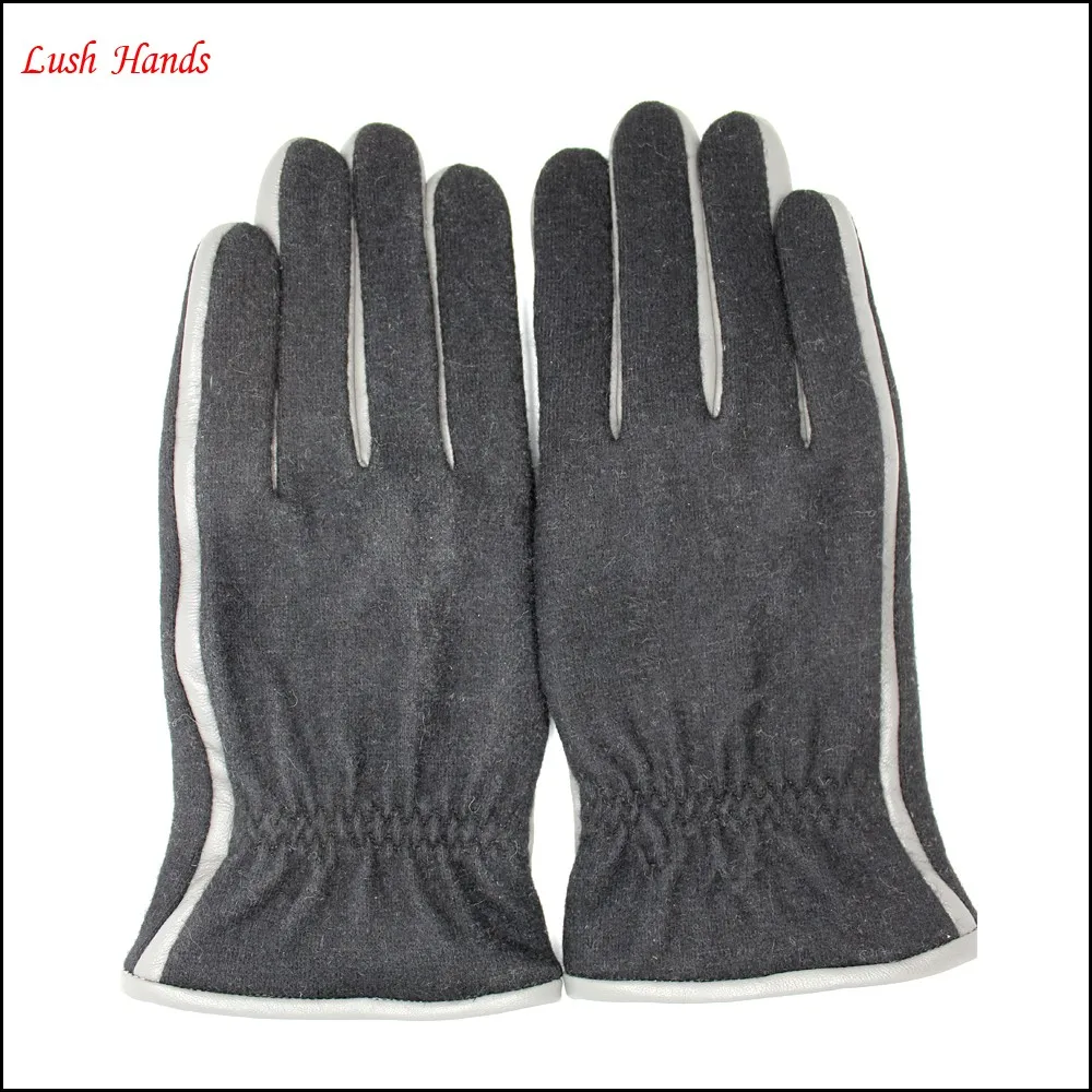High Quality Winter black woolen White decoration gloves For man with Touch Screen