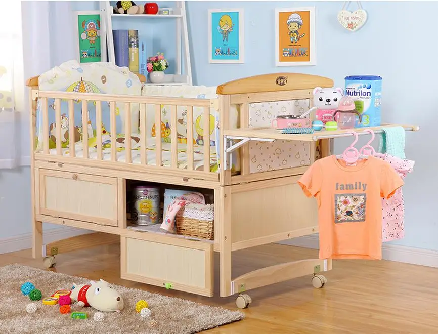 2018multifunction Solid Pine Wood Baby Crib Rocker/baby Swing Crib