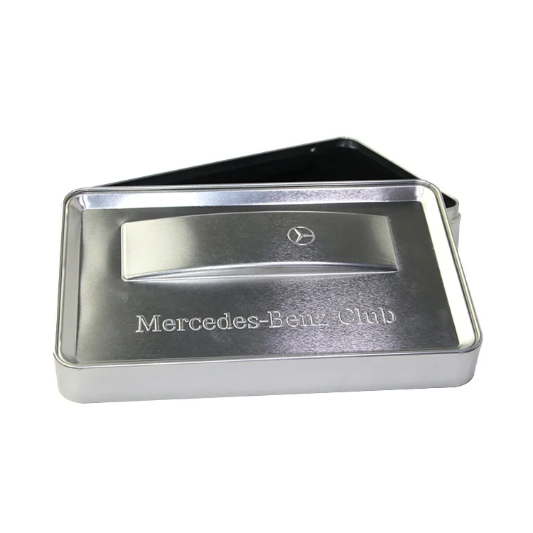Wholesale Flat Proof Embossed Lid Car Large Solid Rectangular Custom Logo Container Metal Packaging Empty  Tin Box
