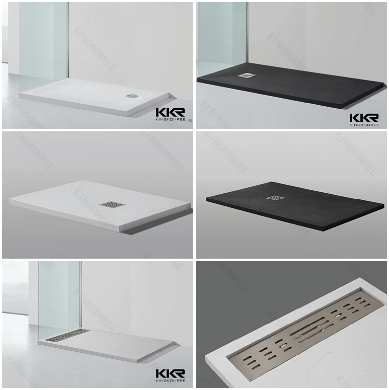 White Bathroom Rectangle Anti Slip Composite Stone Slate Shower Tray