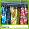 colorful flower pvc covered plastic cap thick wooden broom stick, wood mop stick
