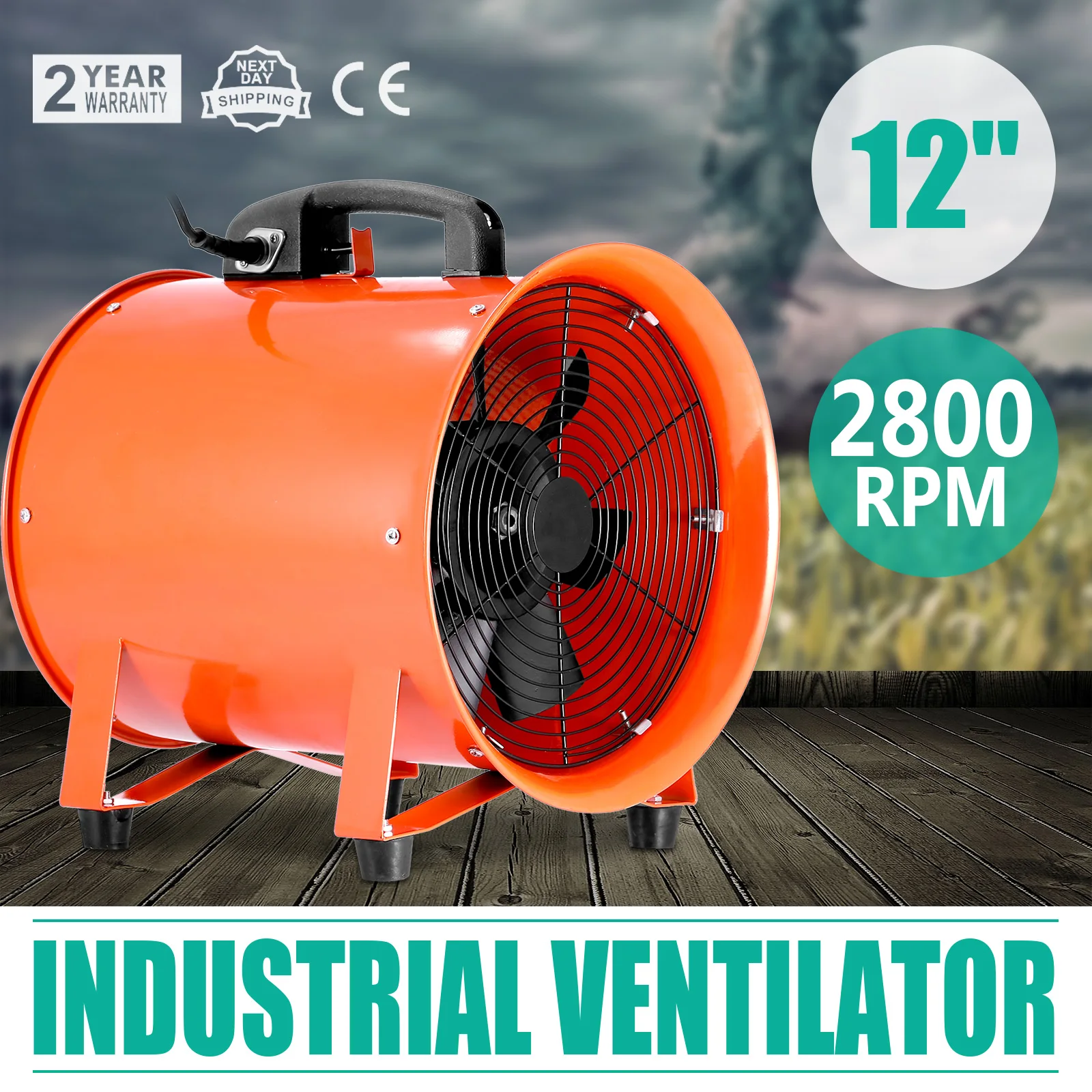 Portable Ventilator Axial Blower Workshop Ducting Extractor Industrial Fan 12" 
