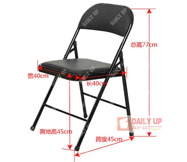 Black PU Padded Folding Chair Leisure Metal Foldable Chair Lobby Reception Chair with Cushion Home Office Furniture