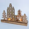 Wooden Carving Battery Pre-Lit Tree and Reindeer Village Scene LED Lights of Christmas Decorations