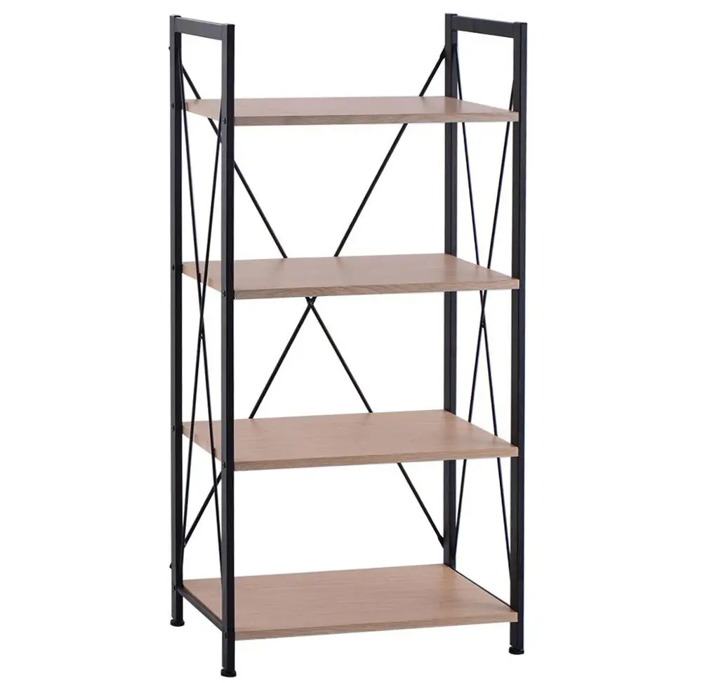 Easy Carry Folding Metal Book Shelf 4 Tier Portable Ladder Wood