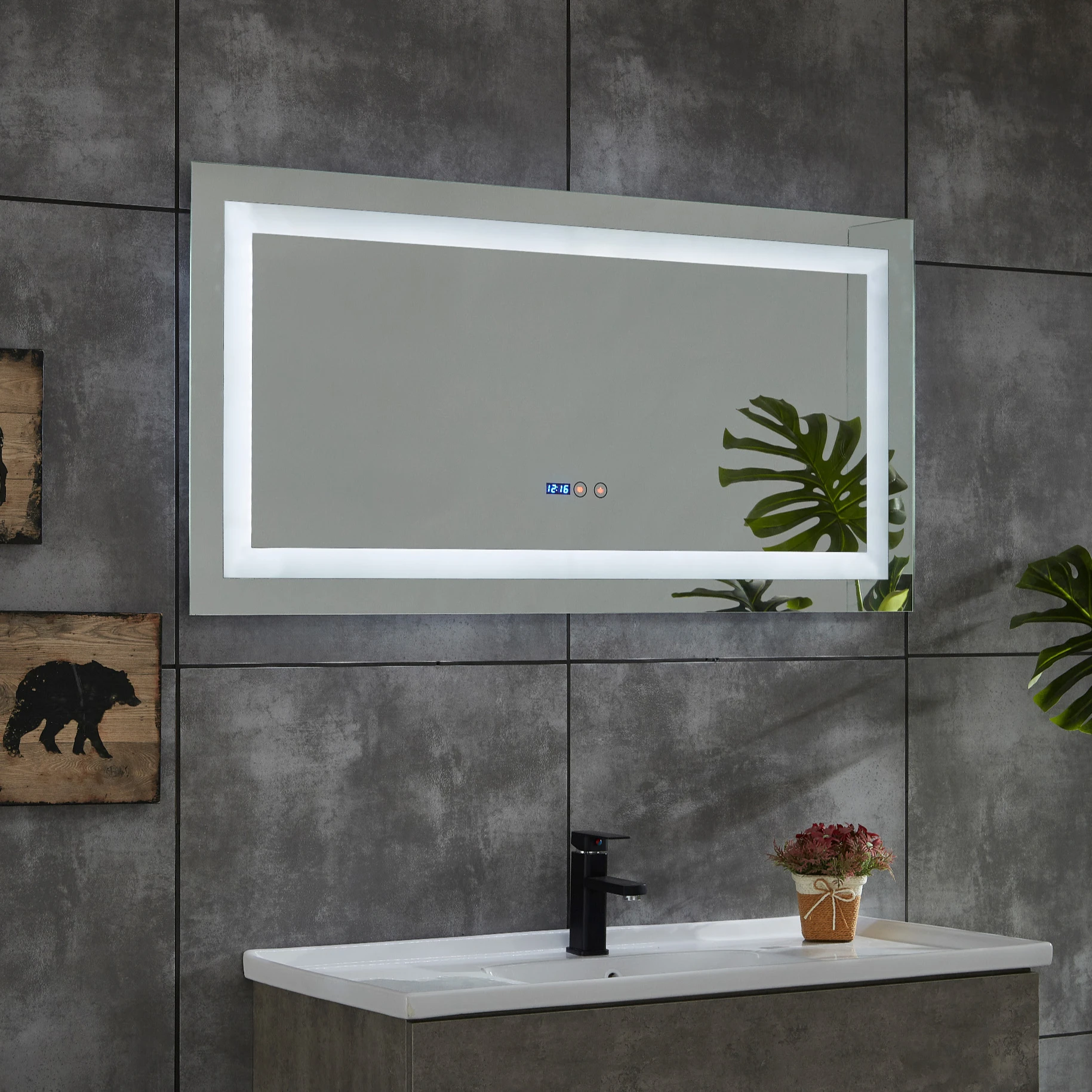 entop defogger 垫与数字时钟防雾镜子化妆镜与光浴室智能 led 镜子