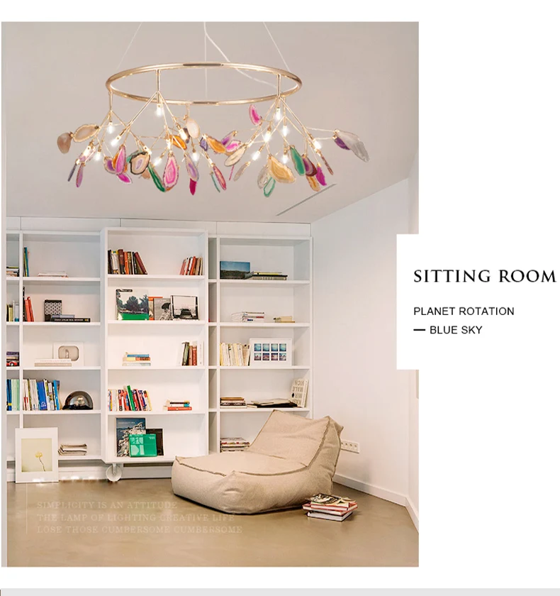 Contemporary hot-selling custom designer interior decoration agate metal iron chandelier lighting