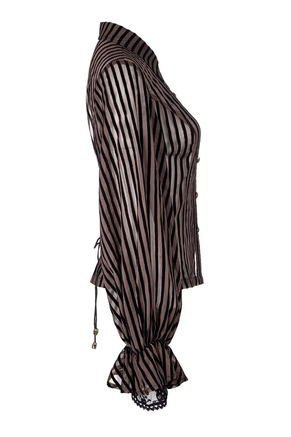 WY-823 Steampunk stylish coffee women see through vertical stripes blouse