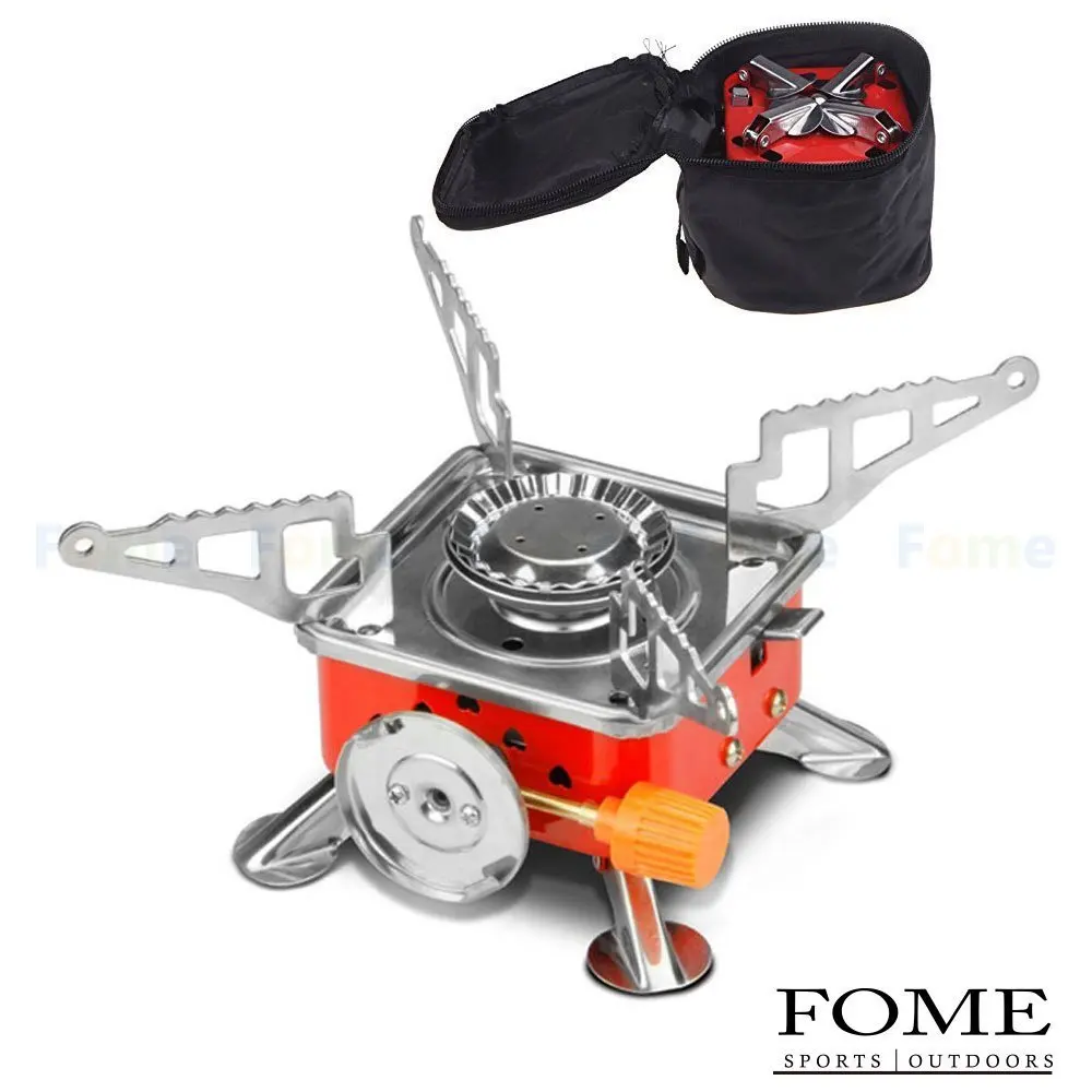 Camping Gas Stove, FOME SPORTS|OUTDOORS Stainless Steel Portable Collapsible Outdoor Backpacking Gas Camping Cooking Stove Burner One Year Warranty