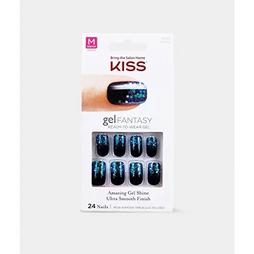 **NEW** Kiss Nails GEL FANTASY "KGN03" (PAINTED VEIL) Medium Design Nails w/Adhesive Tabs & Glue
