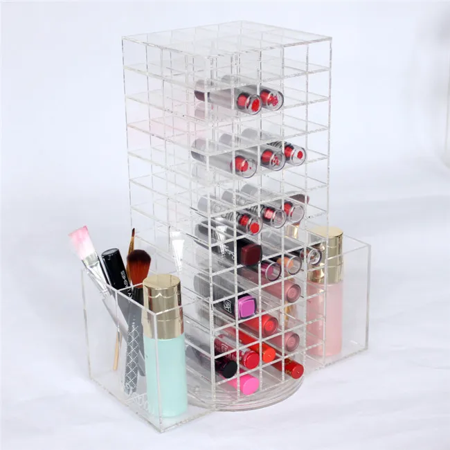 Chinese Supplier 120 Slots Acrylic Spinning Lipstick Tower Makeup