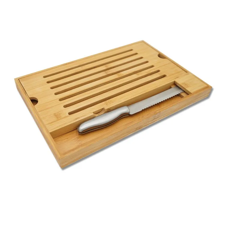 Removable Function Bamboo Bread Cutting Board And Knife Block Set With