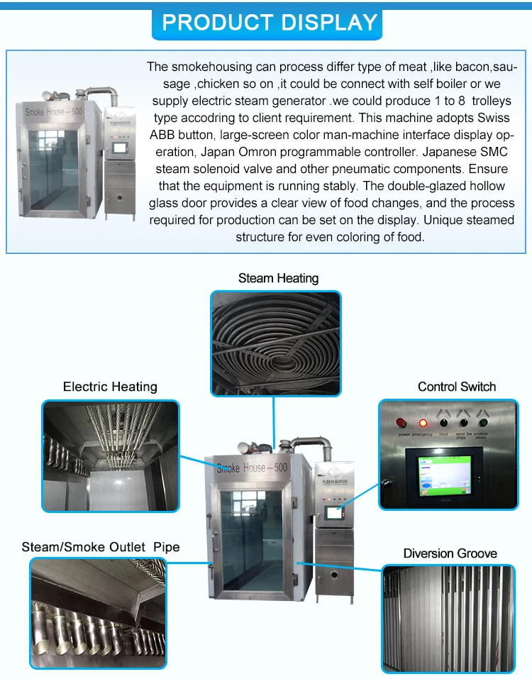 ZXL-500 Industrial Meat Smoking Chamber Smokehouse Machine For Making Smoked Meat Sausage