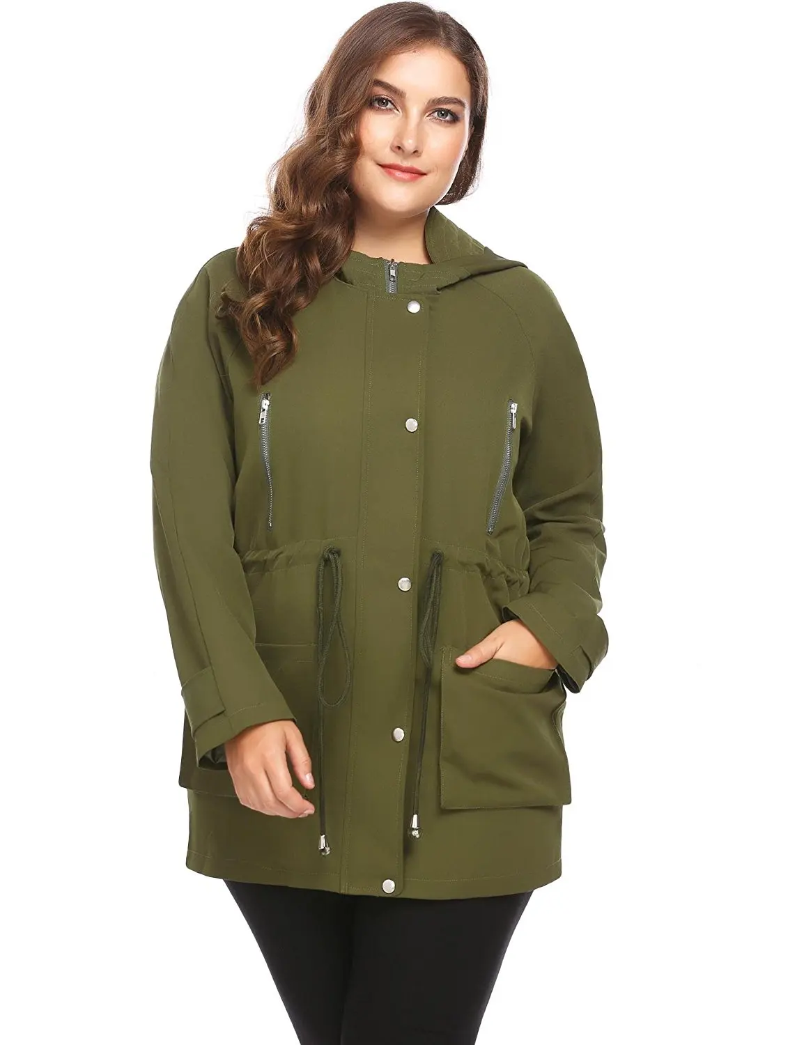 Dethler Womens Casual Comfortable Windproof Plus Size Jacket Khaki Black Olive Green