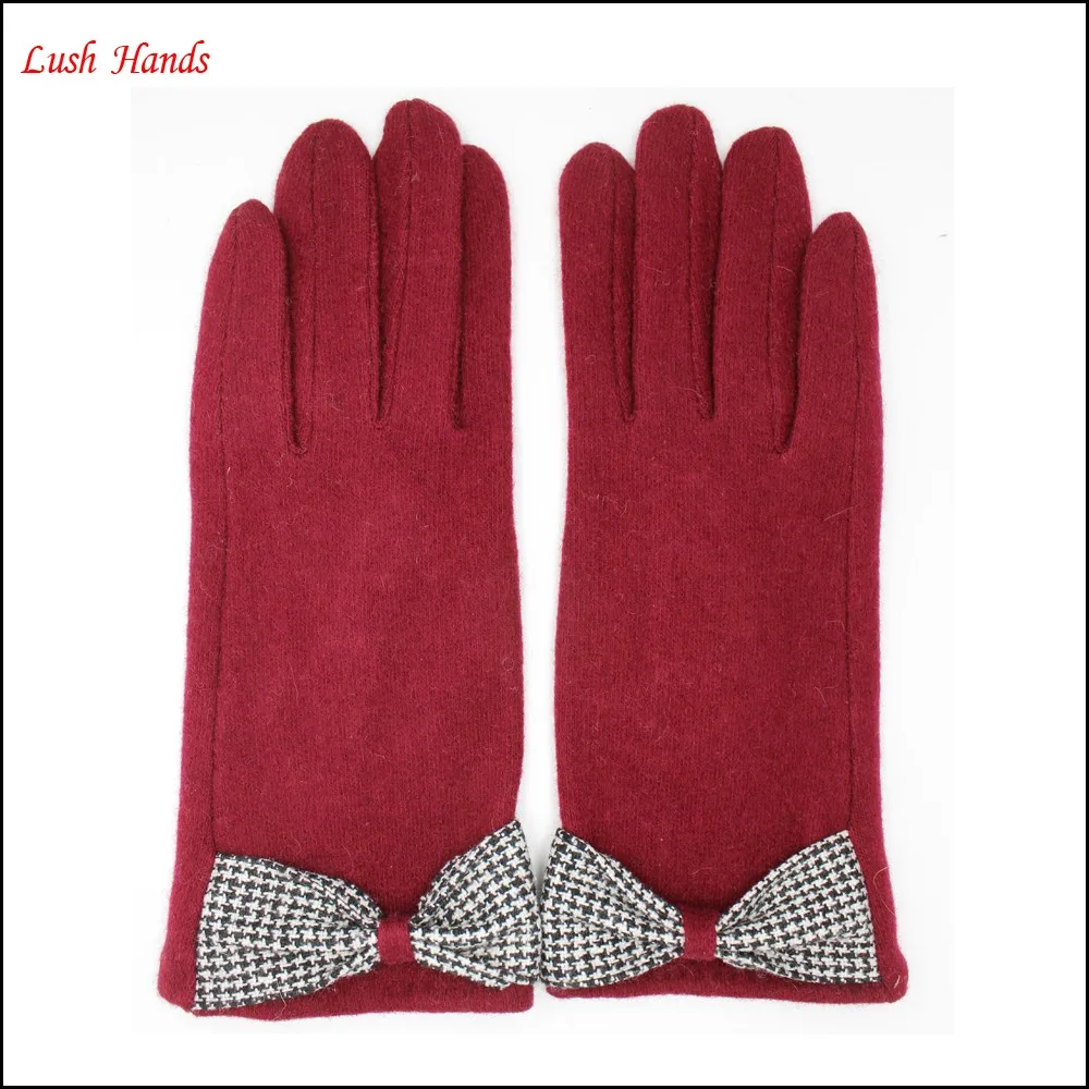 Lady's red woolen warm gloves with supersoft polyester lining