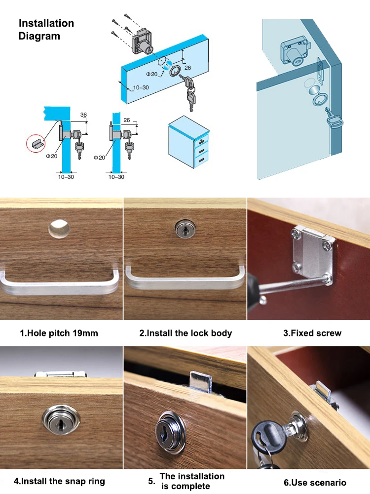 Hot Sale Iron Material 138 22 Desk Drawer Lock With Two Plastic