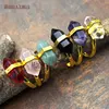 RM11527 Fashion Gold Electroplated Faceted Double Terminated Point Gemstone Ring Unisex Boho Rocker Assorted Gemstone Point Ring