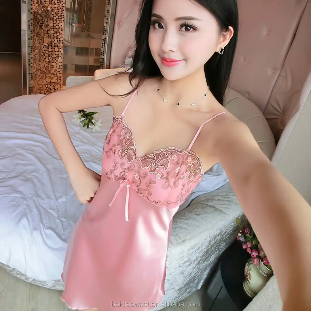 Wholesale Sexy Women Soft Silk Satin Robes Lace Strap Skirts Pyjamas Sets With Gown Kimono 2979