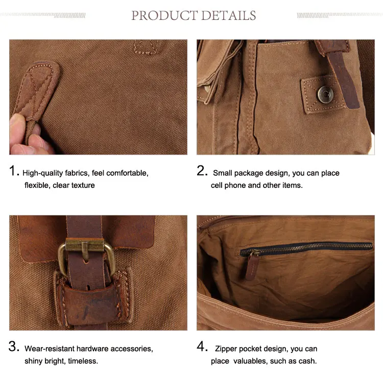 European vintage elegant design cotton canvas unisex shoulder messenger crossbody sling satchel bag