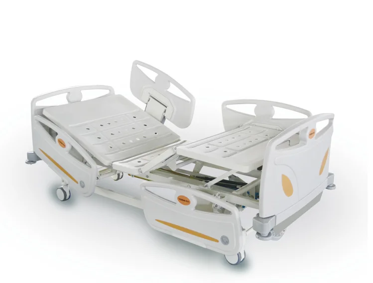 Hospital electric cratical ICU bed with five functions ABS material guardrail and bedhead board