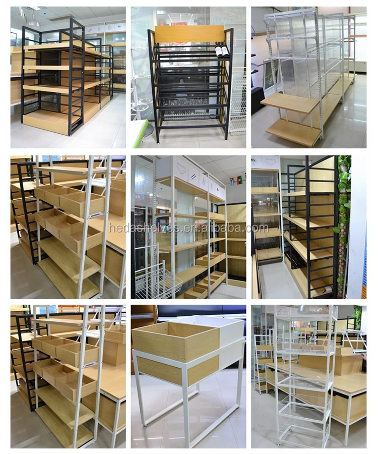 Wholesale Customized Iron And Wooden Shopping Mall Shelves Grocery