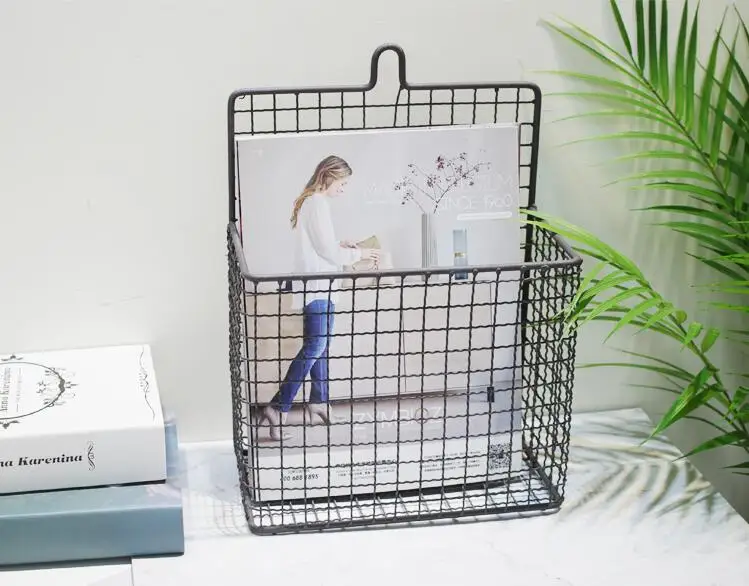 Magazine Rack Book Shelf Metal Hanging Basket Wire Basket Wall Mount Storage Shelf Large Vintage