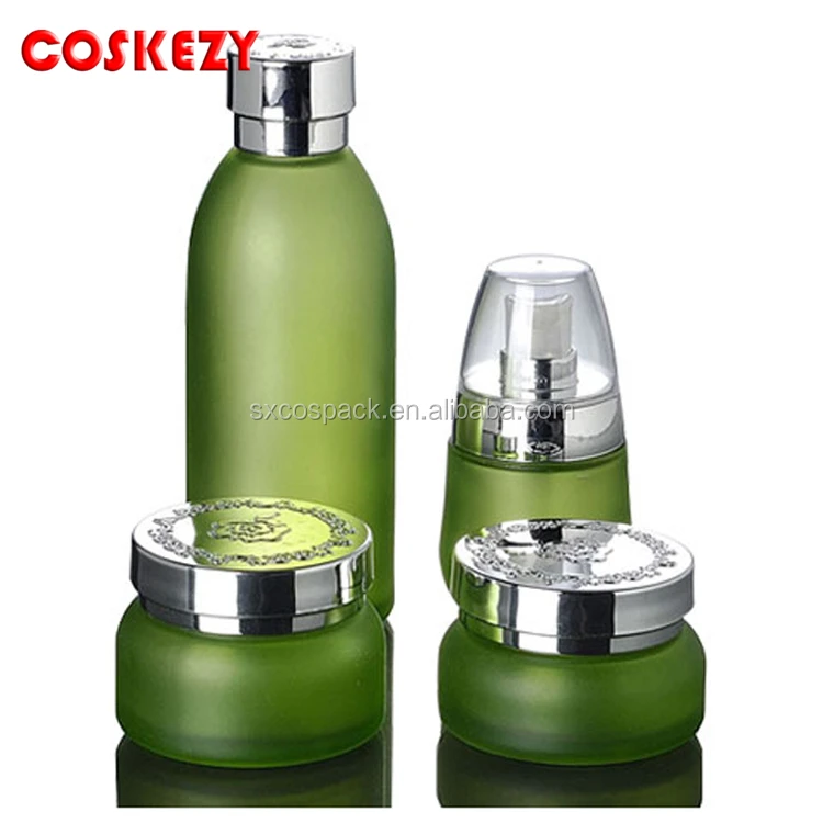 Wholesale 30g 50g Frosted Green Glass Cream Packaging Jar With Gold Lid