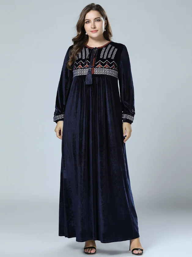Elegant Arabic Fat Women Plus Size Embroidery Long Abaya Muslim Dress ...