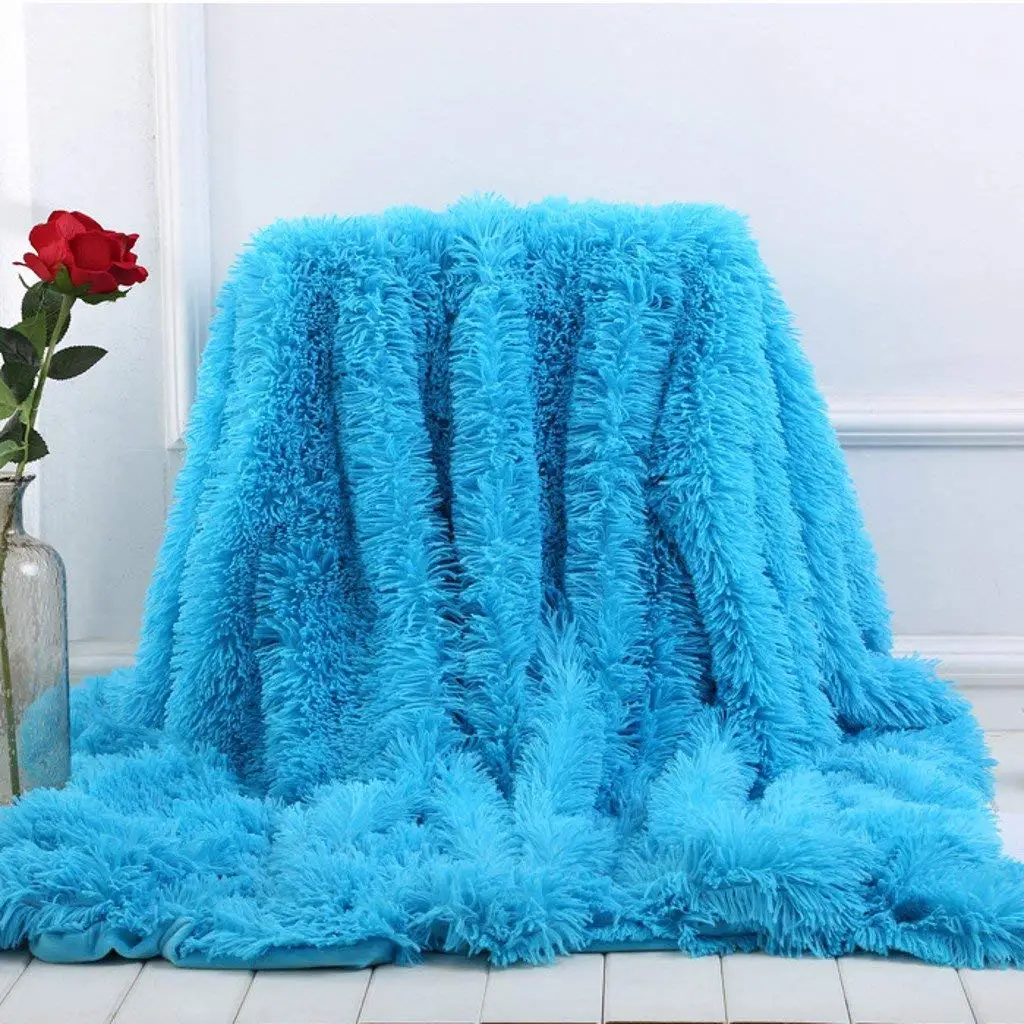 Light Blue Luxurious And Cozy Plush Fleece Shaggy Throw Blanket For