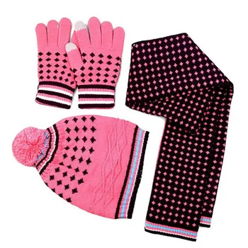 Personalized Design Cheap Lady Hat Winter Warm Knitted Muffler Gloves ...