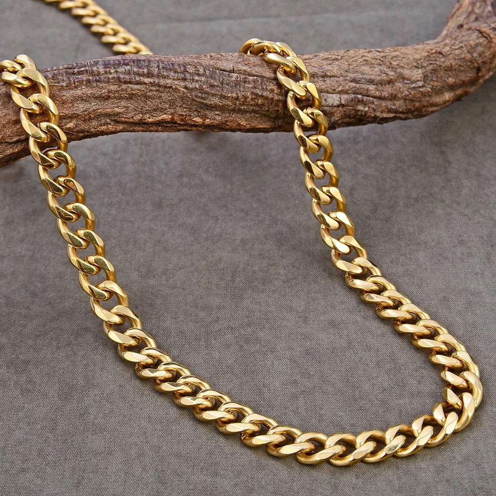 Simple 22k Gold Jewelry Dubai Mens Stainless Steel Flat Curb Chain ...